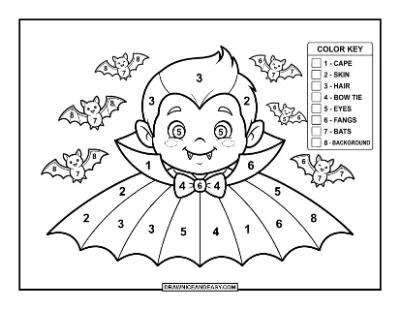 Vampire Color by Number Coloring Page coloring page preview