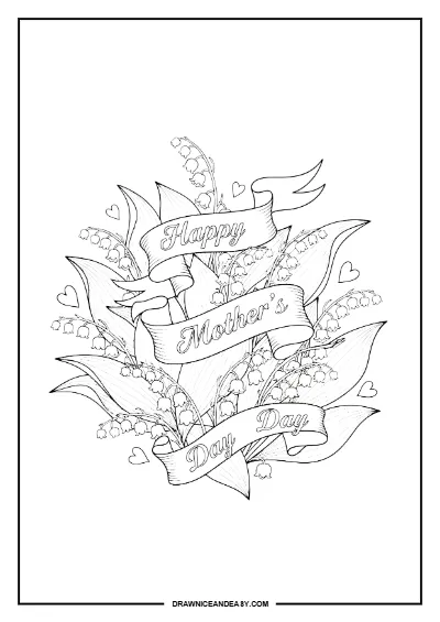 Vintage Happy Mother's Day Banner Coloring Page – Free PDF coloring page preview