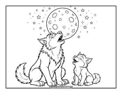 Werewolf Parent and Pup Howling Together coloring page preview