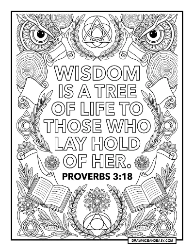 Wisdom Bible Verse Coloring Page: Inspirational Scripture Art Coloring Page – Free PDF coloring page preview