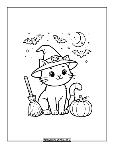 Witch Cat Coloring Page coloring page preview