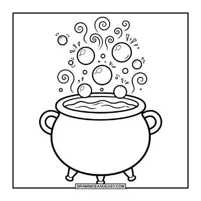Witch Cauldron with Bubbling Brew Coloring Page coloring page preview