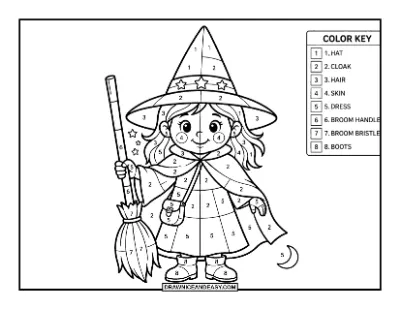 Witch Color by Number Coloring Page coloring page preview