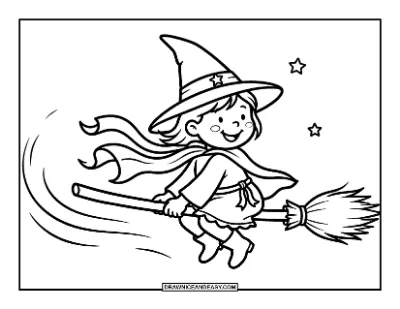 Witch Flying on a Broomstick Coloring Page coloring page preview