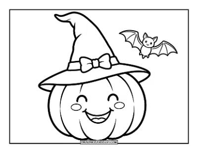 Witch Hat on a Pumpkin Coloring Page coloring page preview