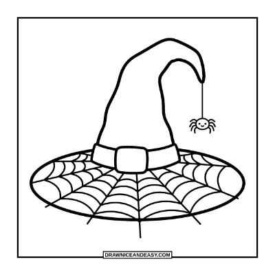 Witch Hat with a Spider Web Coloring Page coloring page preview