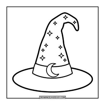 Witch Hat with Stars and Moon Coloring Page coloring page preview