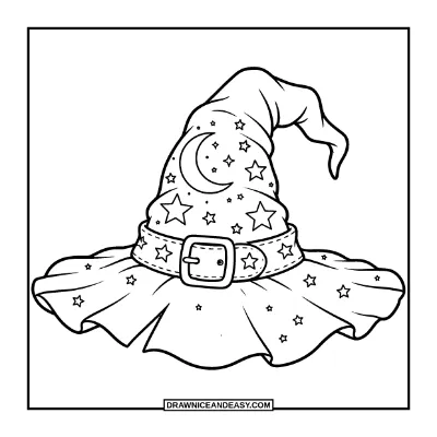 Witch Hat with Stars Coloring Page coloring page preview
