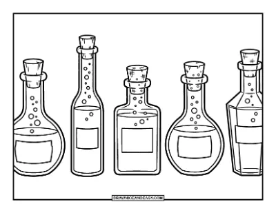 Witch Potion Bottles Coloring Page coloring page preview
