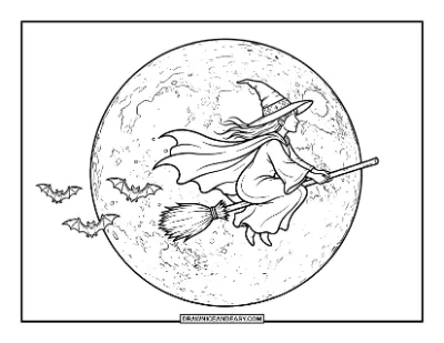 Witch Silhouette Flying Across the Moon coloring page preview