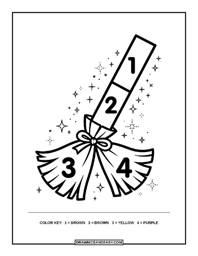 Witch's Broomstick Color by Number Coloring Page coloring page preview