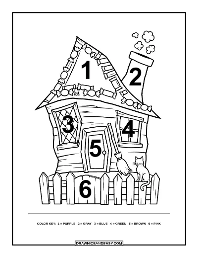 Witch's Cottage Color by Number Coloring Page coloring page preview