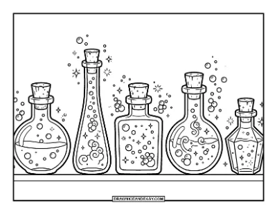 Witch's Potion Bottles Coloring Page coloring page preview
