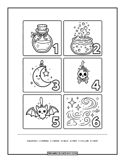Witch's Spell Jar Color by Number Coloring Page coloring page preview