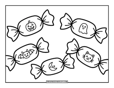 Wrapped Halloween Taffy Candies coloring page preview