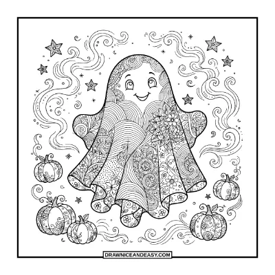 Zentangle Ghost Coloring Page coloring page preview