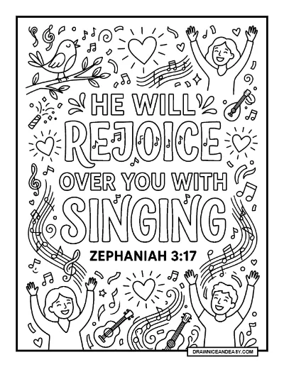 Zephaniah 3:17 The Lord Your God is With You Bible Verse Coloring Page – Free PDF coloring page preview